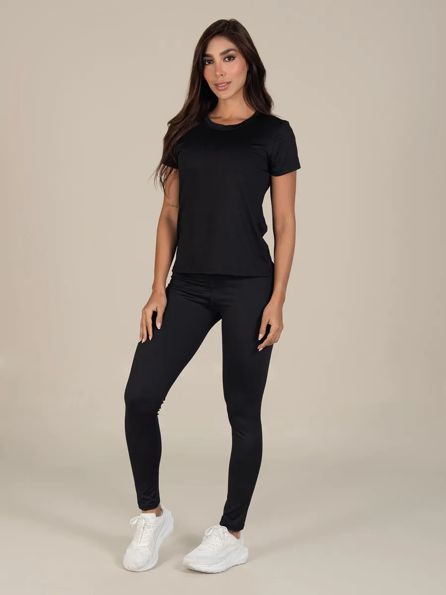 Leggins Set Bantu cuello redondo, manga corta en Negro