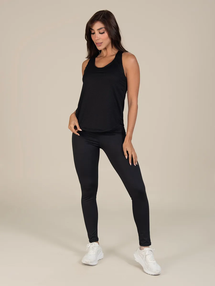 Leggins Set Olvap Blusa: deportiva sin mangas, con cuello sesgado en Negro